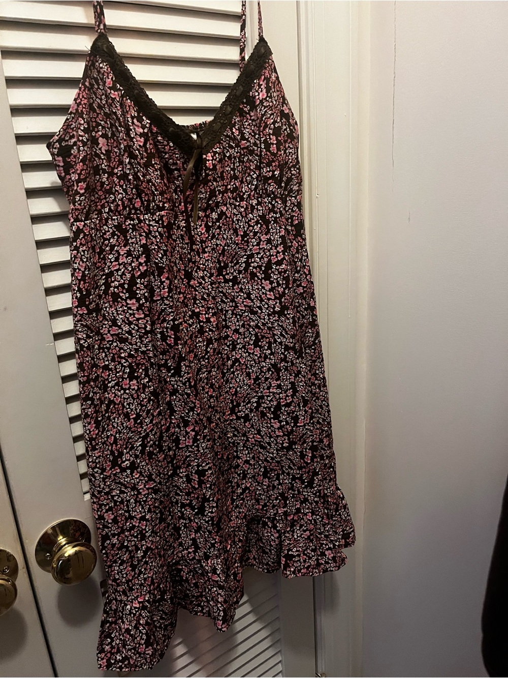 No Boundaries Brown Slip Dress with Pink and White Floral Print - Picture 2 of 9